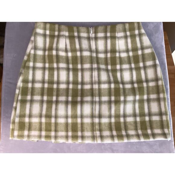 Vestique Women‎ Mini Skirt Sage White Plaid Size L Wool NWT - Picture 2 of 8